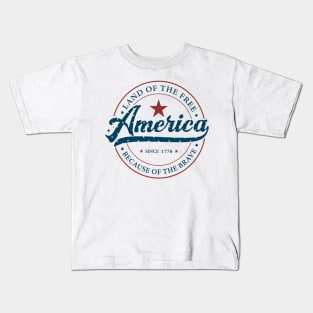 America Land Of The Free Because Of The Brave Retro Kids T-Shirt